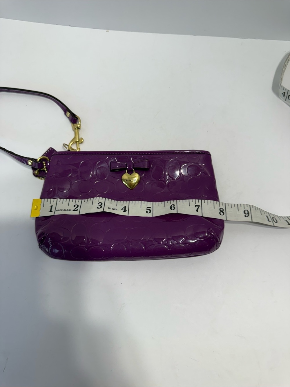Coach Purple Patent Signature Wristlet with Gold Heart Charm, Lots Of Room! Cute - Picture 10 of 11
